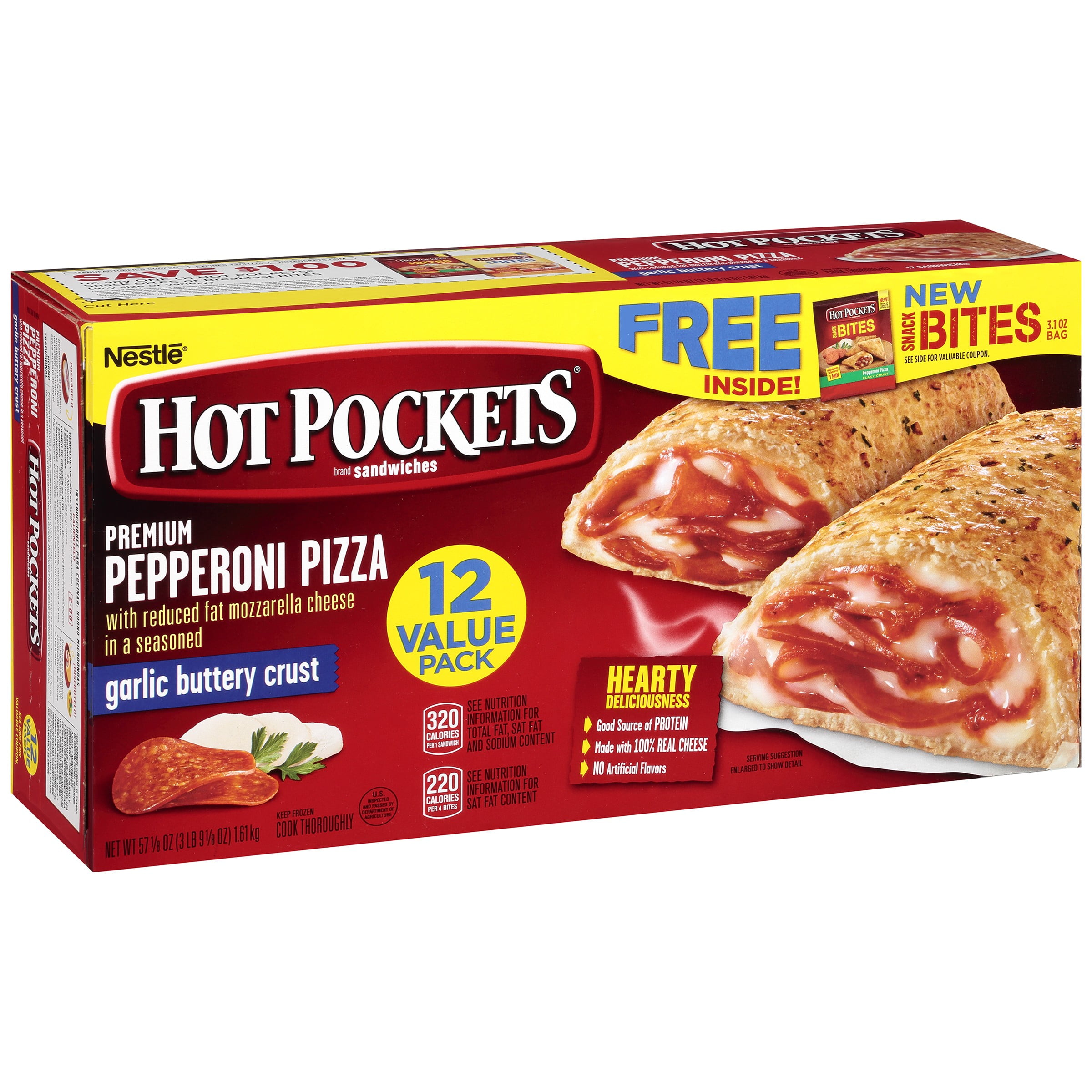HOT POCKETS Pepperoni Pizza Frozen Sandwiches with Bonus Pepperoni Snack Bites 12 ct Box