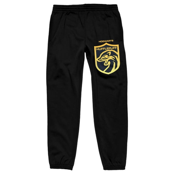 Harry Potter House of Hufflepuff Badger Crest Men's Black Graphic Sleep Pants-Small