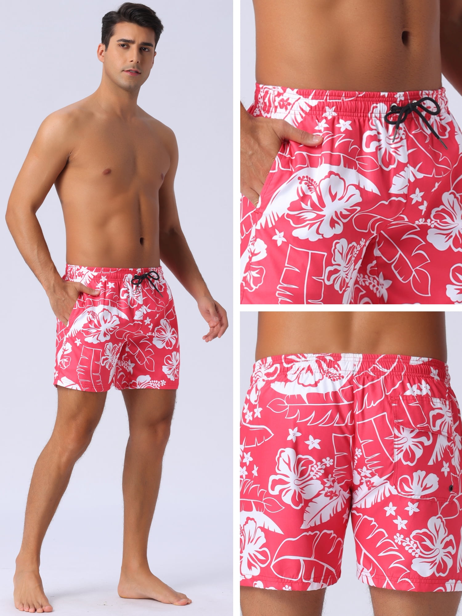 DARING DIVA Men's Drawstring Elastic Waist Mesh Lining Board Shorts 28 Red