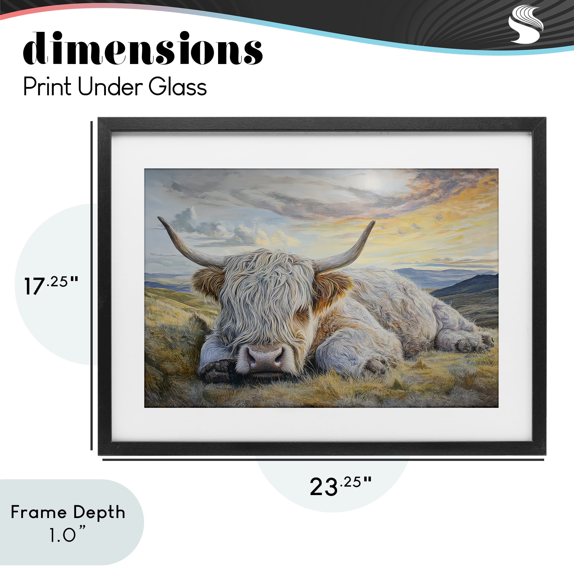 Stupell Industries Sleeping Highland Cow Pastoral Black Framed Print Under Glass, design by The Wands Want