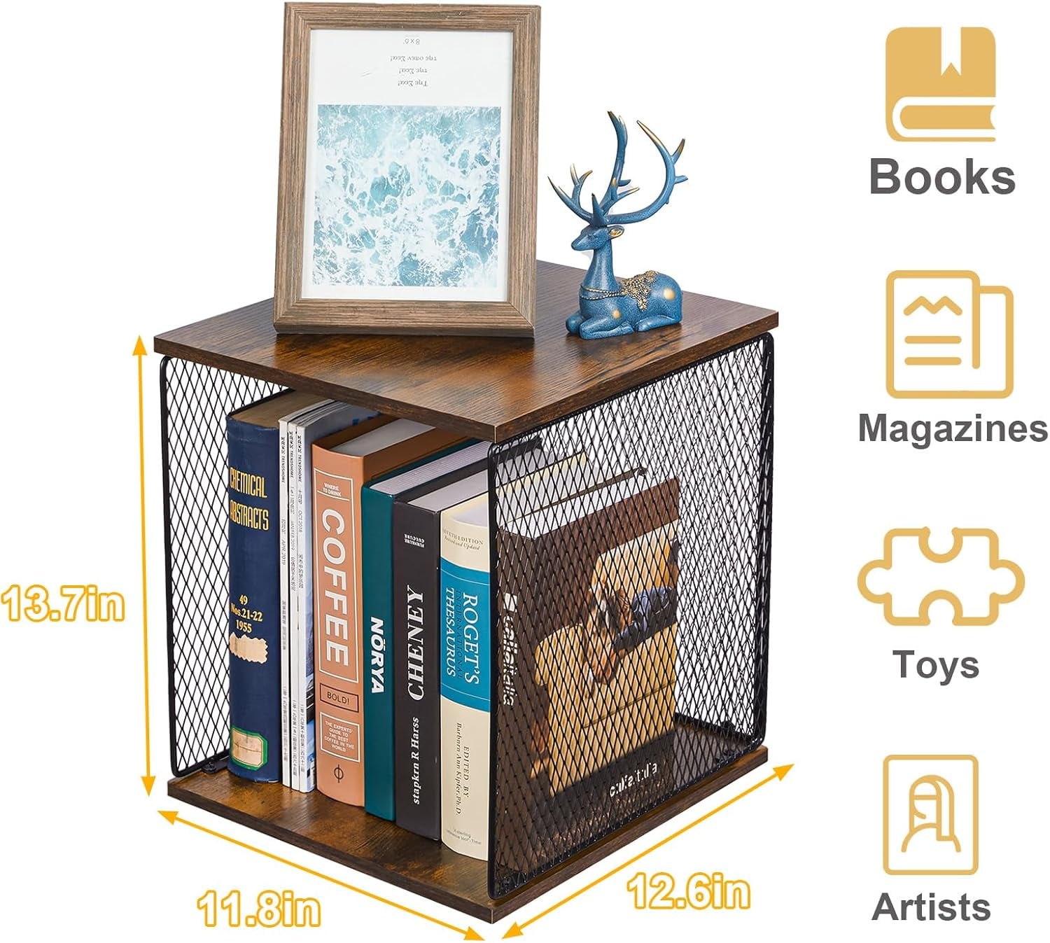 X-COSRACK 3-Cube Stackable Vinyl Record Storage, DIY Metal Wire & Wood Album Organizer Crate, Holds Up to 150 Albums, Heavy Duty Display Stand for Living Room, Rustic Brown