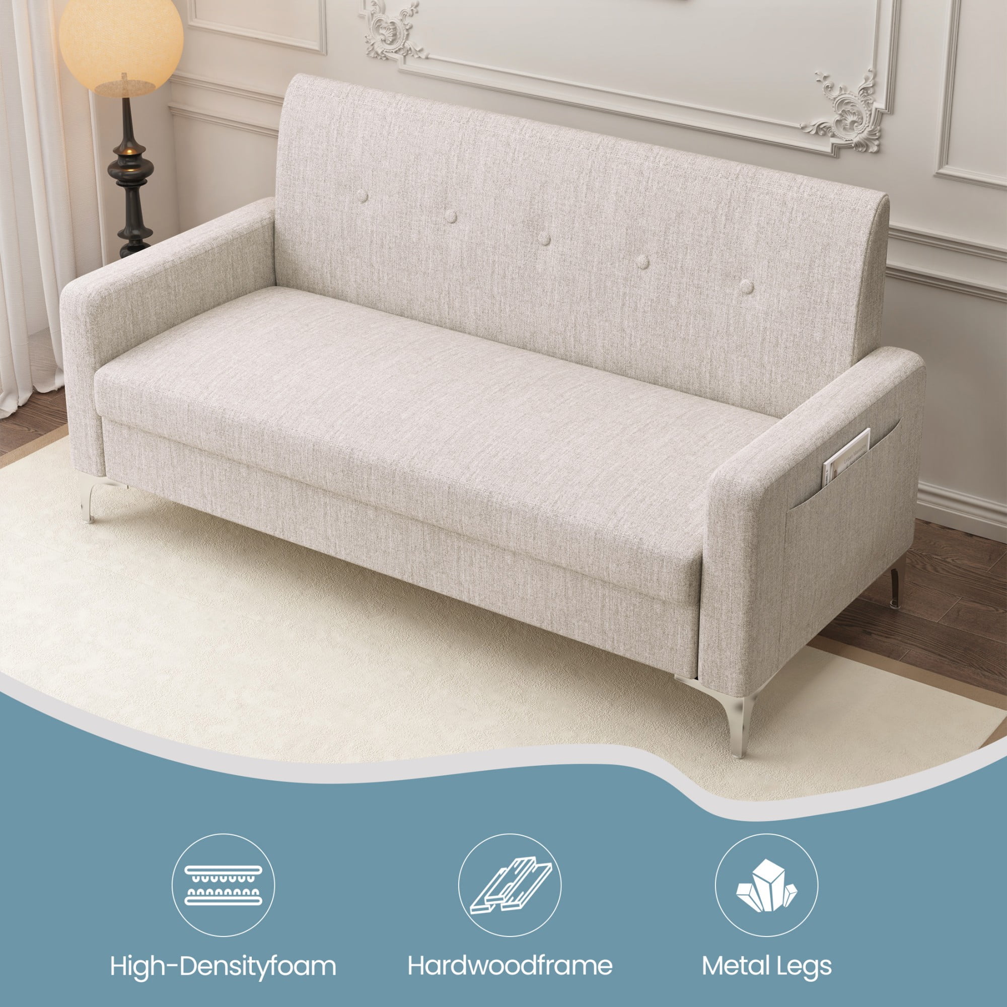 Aukfa Loveseat Sofa Couch with Storage Underneath, Small Couch for Bedroom, Living Room, Dorm, Beige
