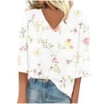 thumbnail image 2 of qILAKOG 3/4 Sleeve Tees for Women Summer Womens V Neck Flowy 3/4 Sleeve Casual Shirts Blouses Tops Women's Long Sleeve Casual Tops Blouses Womens Summer Tops 2024 Tunic T-Shirts, Blue&S, 2 of 5