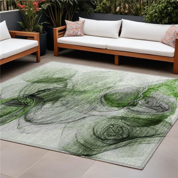 HomeRoots 560016 8 x 10 ft. Olive Green Abstract Washable Non Skid Indoor Outdoor Rectangle Machine Woven Area Rug