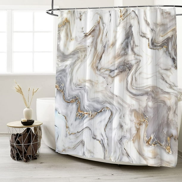 Marble Shower Curtain Grey and Gold Polyester Shower Curtains for Bathroom 72" x 72"