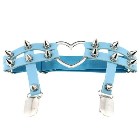 

1x Women Leather Double Strap Heart Garter Elastic Rivet Stud Leg Garter Belt
