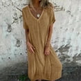 thumbnail image 2 of Women Dress Summer Casual Loose Fitting Long V Neck Dress Loose Bohemian Sundress, 2 of 5