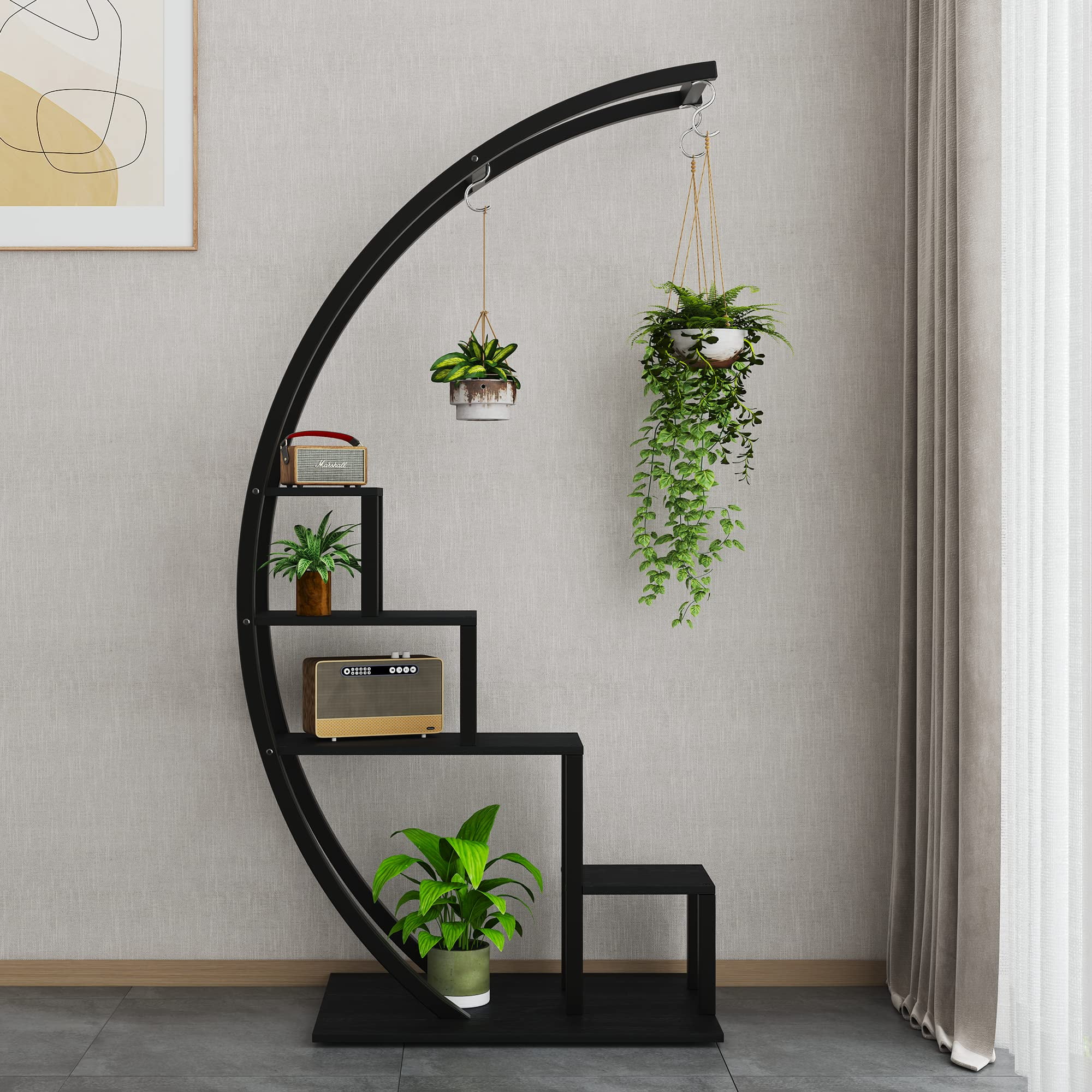 Hanging Metal Tall Plant Stand Set of 2, 5 Tier Curved Plant Stand for ...