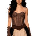 thumbnail image 7 of Conairie Women's Bustier Corset Top Lace Boned Solid Color Spaghetti Strap Fitted Mesh Bonded Party Going Out Cami Tops Coffee XS, 7 of 7