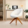 thumbnail image 3 of Modern Boucle Office Chair No Wheels, 360° Swivel Desk Chair with Wood Legs, Upholstered Home Office Accent Chair for Bedroom Living Room, 3 of 8