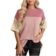 thumbnail image 1 of Besolor Chemises d'Été à Manches Courtes pour Femmes Col Rond Fendu sur le Côté Blouse Décontractée Ample pour Sortir, 1 of 4