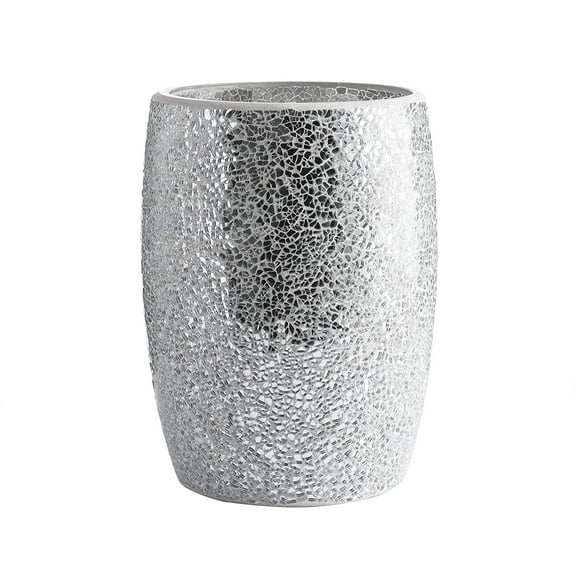 Whole Housewares Mosaic Glass Wastebasket Bathroom Silver
