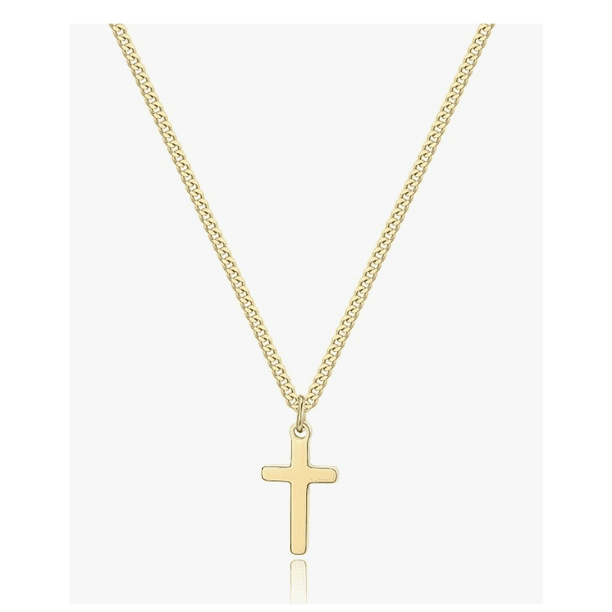 Xtellar Collar de cruz para colgante de cruz pequeña de acero inoxidable con relleno de oro de 14 quilates con cadena cubana,