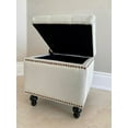 thumbnail image 2 of SEAT4U Modern Flannel Fabric Upholstered Beckmann Tufting Ottoman Footstool in White -Contemporary Pouf-Storage Wood Ottoman with Flip-up Hinged Lid, 2 of 10