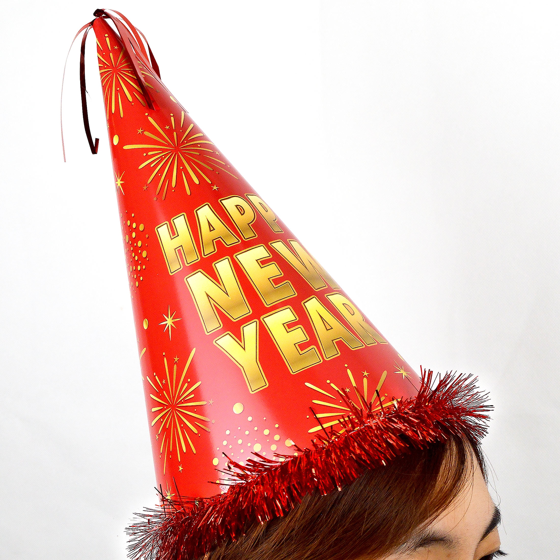 Chapeau conique rouge du Nouvel An avec franges et inscription « Bonne année », 1 Pièce, décorations festives, une façon originale de célébrer avec style, adulte