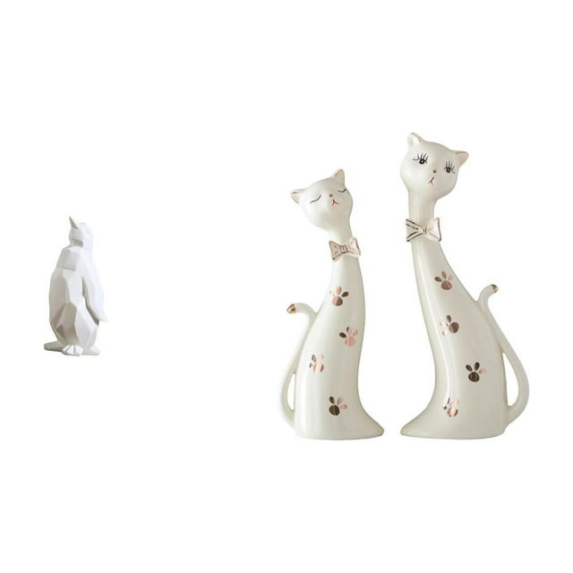 Escultura de pingüino de resina, figura de animal, estatuas de pareja de gatos vívidas, tallas decorativas de cerámica adecuadas para dormitorio, sala