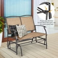 thumbnail image 6 of HLL 2-Person Patio Glider Bench, Outdoor Rocker Glider Loveseat Chair W/Heavy-Duty Steel Frame, Breathable Seat Fabric, Rocking Lounge Chair for Poolside, Garden, Backyard (Brown), 6 of 9