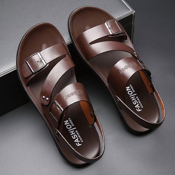 Men's Two-Wear Leather Slide Sandals With Adjustable Buckles
