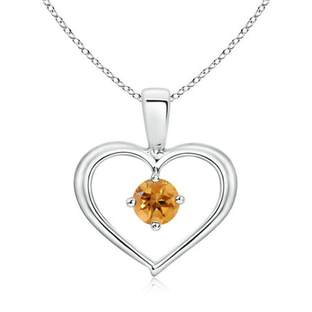 14k Citrine Necklace Mother's Day Jewelry - Solitaire Round Citrine Open Heart Pendant in 14K White Gold (4mm Citrine) - SP0165CT-WG-AA-4 ()