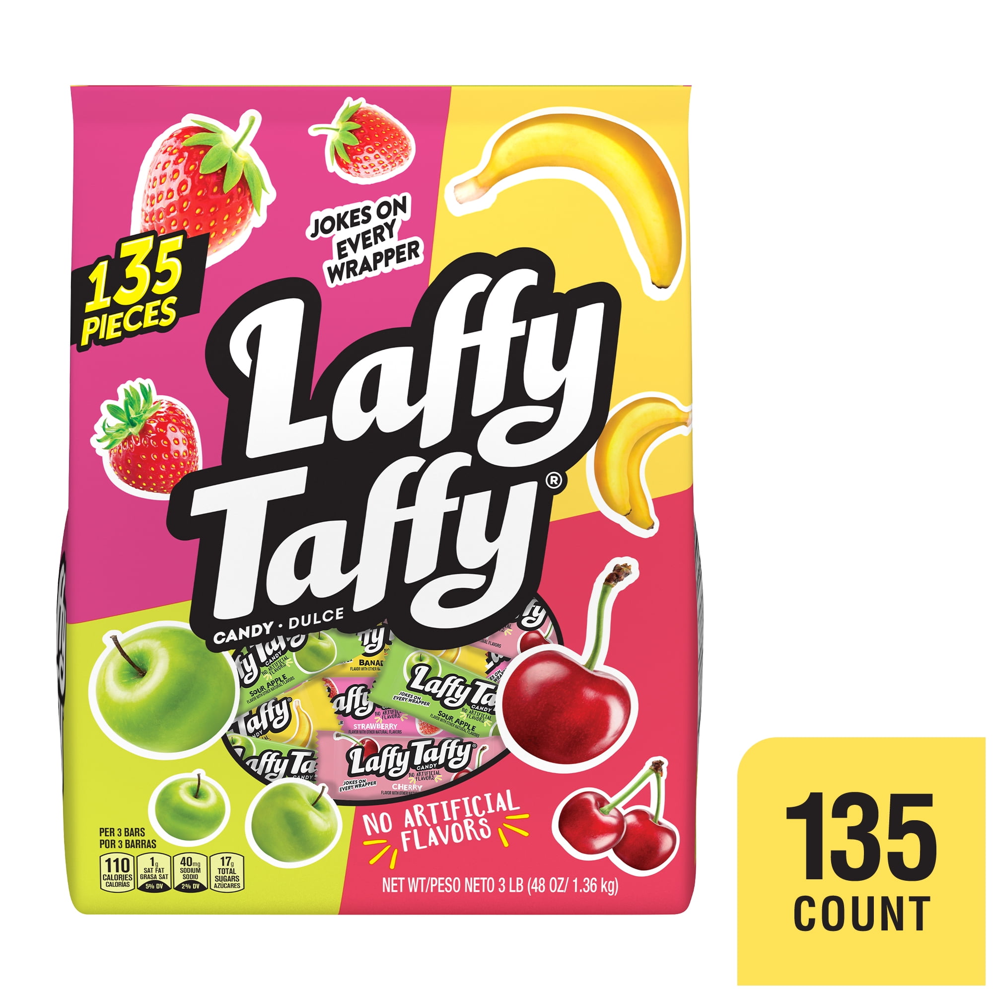 Laffy Taffy Strawberry, Banana, Sour Apple & Cherry Assorted Candy, 48