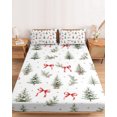 thumbnail image 2 of Queen Size Fitted Sheet Set - Christmas 3 Piece Bedding Sets 16" Deep Pocket Fitted Sheet with 2 Pillowcases, Winter Xmas Trees Bow Holly Leaf Textured Brushed Microfiber Hotel Luxury Bed Sheets, 2 of 9