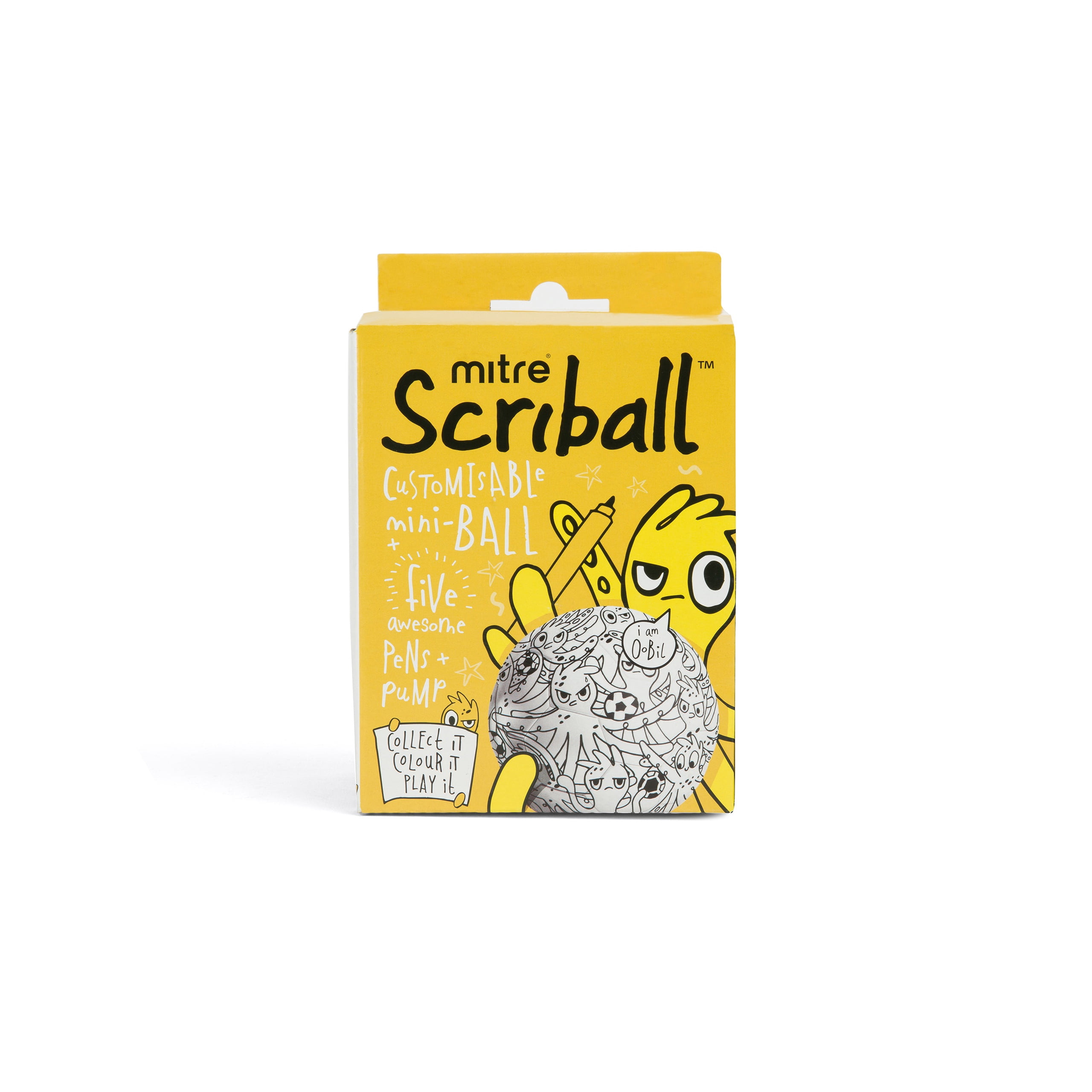 Mitre Scriball Kids Coloring DIY Soccer Ball, Pump, & Display Stand - Mini Soccer Ball with 5 Markers - 3 Fun Character Designs - Creative Soccer Toy for Kids