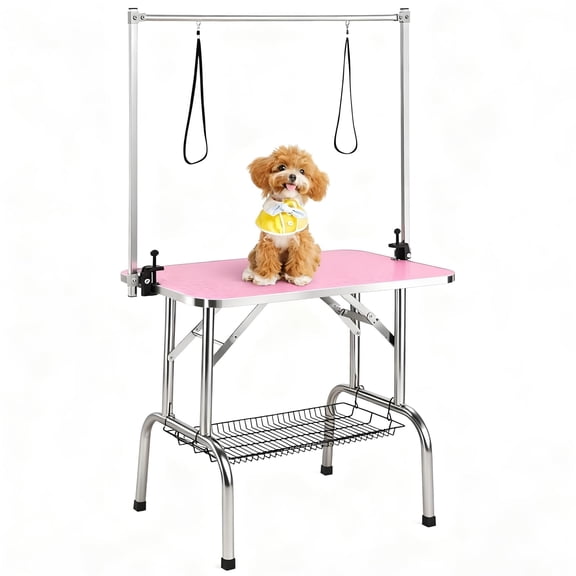 Accreate Pet Grooming Table, Adjustable And Foldable Design With Heavy-Duty Stainless Steel Frame, Grooming Arm, Noose, And Convenient Storage Shelf