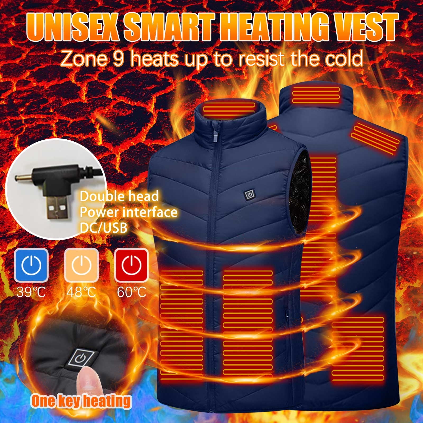 Brnmxoke Lightweight Heated Vest for Men Women, Electric USB Heating Vest for Winter Warm,Heated Vest Warm Coat Out-Wear Blue XL