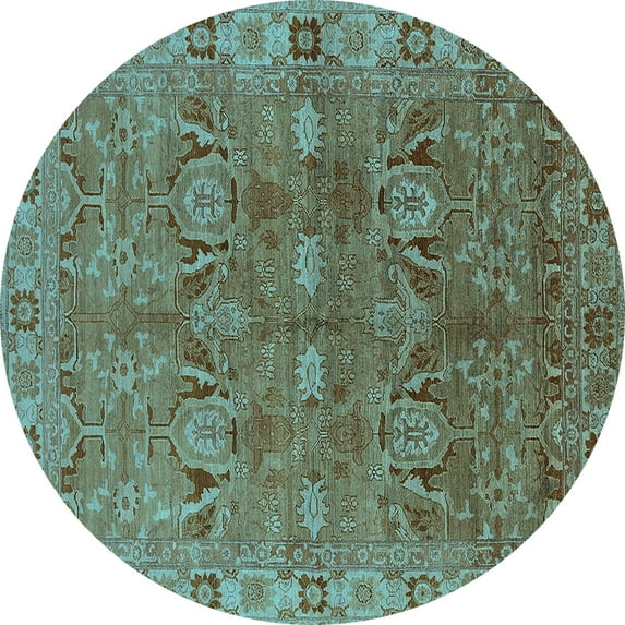 Ahgly Company Indoor Round Oriental Light Blue Traditional Area Rugs, 3' Round