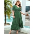 thumbnail image 4 of Women'S Casual Plus Size Polka Dots Dress Summer Short Sleeve V Neck Loose Tiered Maxi Dresses Green XL, 4 of 9