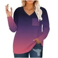 thumbnail image 2 of Womens Summer Plus Size Tops Daily V-neck Solid Color Long Sleeved Purple Pullover Shirts Casual Blouses L-5XL, 2 of 5