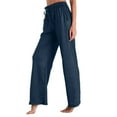 thumbnail image 4 of Lcziwo Women's Solid Cotton Pajama Pants Wide Leg Drawstring Loungewear Casual Loose Palazzo Trousers Gray,M, 4 of 5