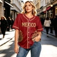 thumbnail image 5 of Mexico 2026 Soccer Cup Style Vintage Baseball Jersey for Women, Short Sleeve Button-Down Shirt with Retro Sun & Eagle Graphic, Breathable Polyester Sports Top, 1 PC Red XXXL, 5 of 6