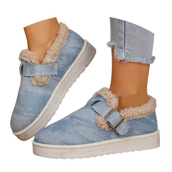 Dakaela Women's Winter Booties Fleece Lined Warm Ankle Snow Boots Memory Foam Platform Canvas House Shoes