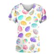 Women's Easter Day Print Scrub Tops V Neck Bunny Printed Short Sleeve