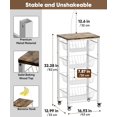 thumbnail image 2 of Carrito de almacenamiento de frutas y verduras, estante de 5 niveles con cestas extraíbles, carrito enrollable con tapa de madera y soporte para pláta, 2 of 7