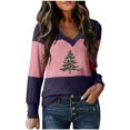 thumbnail image 2 of Elvqul Blouses for Women Long Sleeve T Shirts Merry Christmas Purple V-Neck Block Juniors Tops Pullover, 2 of 3
