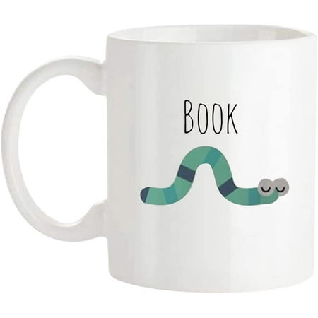 

Book Worm Mug Hand Crafted Mug for Everyone Book Reader Reading 11 Oz Novelty Coffee Mug/Cup White
