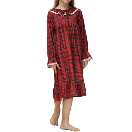 

Kid Girl s Nightgown Long Sleeve Lace Trim Sleepwear Ruffle Pajama Dress