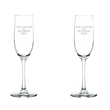 

Set of 2 Glass Champagne Flutes Sparkling Wine Glasses The Legend Has Retired 2023 Retirement Gift (8 oz Stemmed)