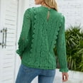 thumbnail image 2 of Blusa de fibra de poliéster de manga larga con costuras huecas de invierno, talla L, blusa de encaje verde con escote en V, 2 of 5