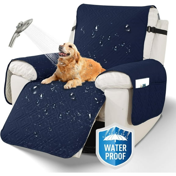 Aorsher 100% Waterproof Recliner Cover, Washable Recliner Slipcover with Storage Pockets and Elastic Band, Non Slip Recliner Chair Cover for Kids, Adults and Pets