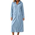 thumbnail image 5 of Qingpeng Womens Zip Up Long Robe Hooded Full Zip Sleepwear with Front Pockets Solid Color Warm Winter Lounge Gown, 5 of 7