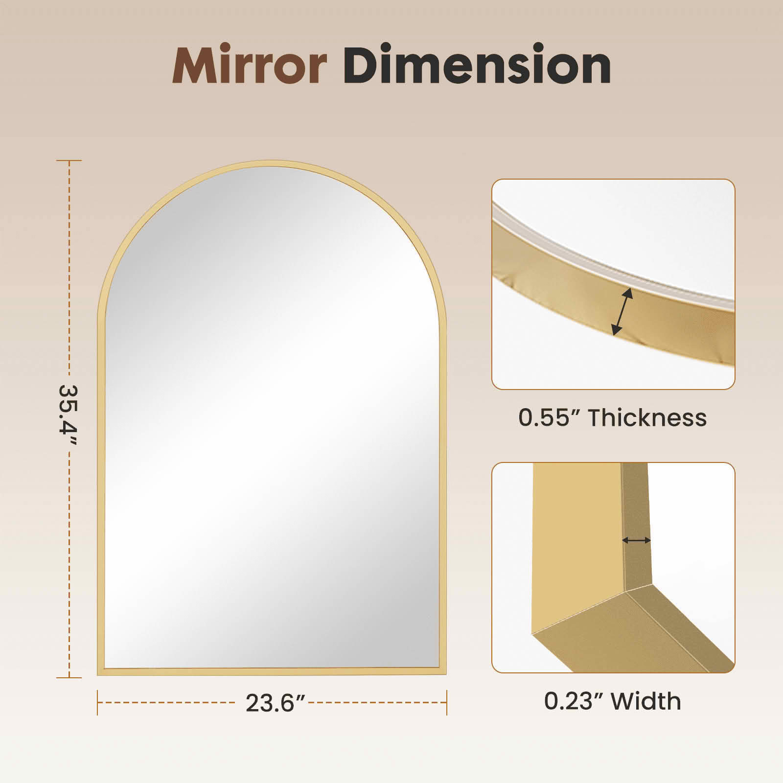 MAYEERTY 24"x36" Arched Bathroom Wall Mirror, Metal Frame, Bedroom Entryway Living Room，Gold