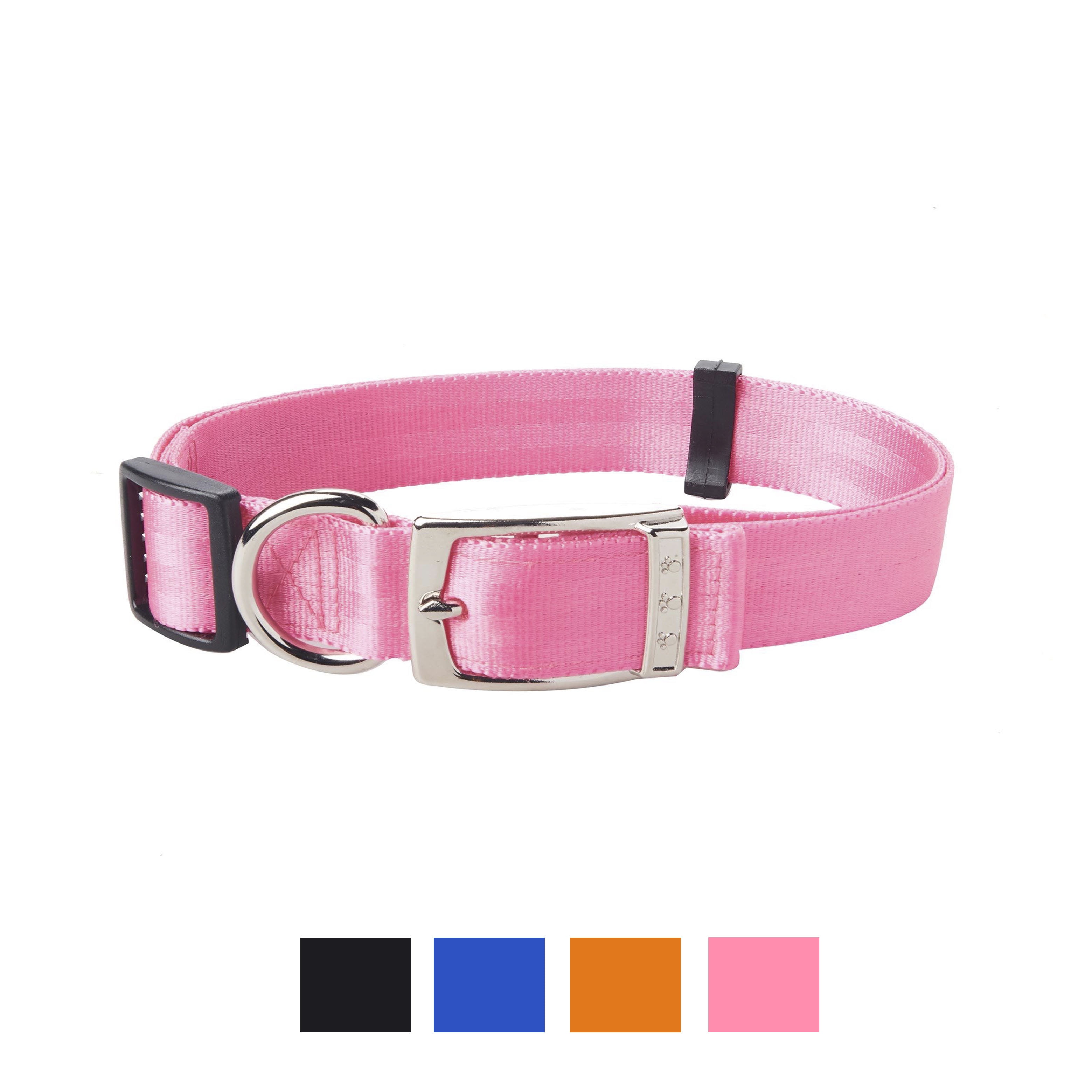 Vibrant Life Solid Nylon Dog Collar with Metal Clasp, Pink, Large