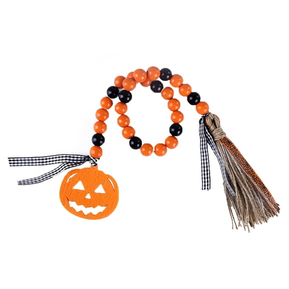 Fall Wooden Bead Garland with Tassel and Pumpkin Tag, Fall Tiered Tray Decor Halloween Tassel Garland Wall Hanging Home Decor for Fall Harvest Halloween Thanksgiving