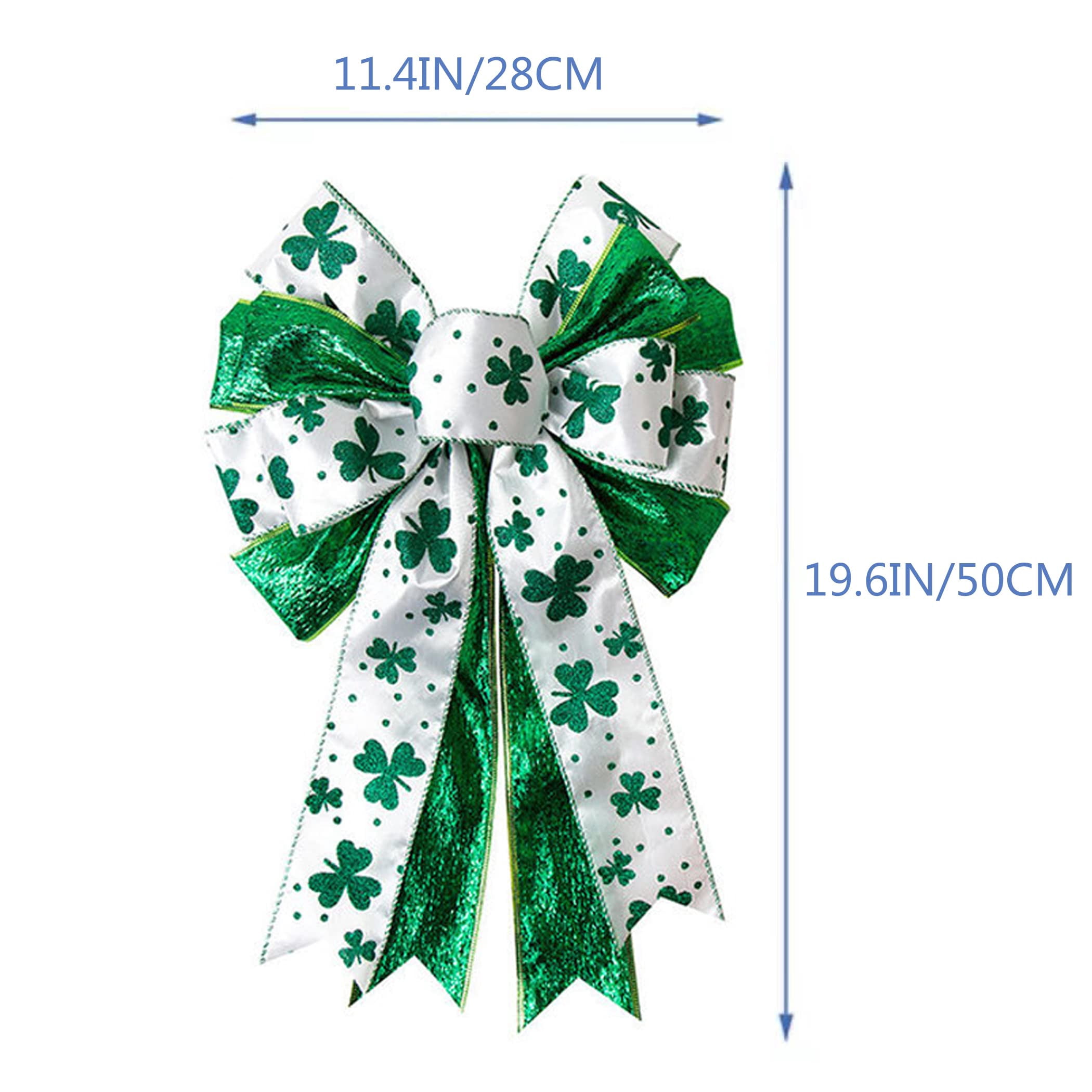 White Large Glitter Polyester St. Patrick's Day Bow for Wreath and Holiday Decor