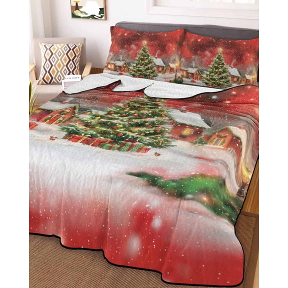 Red Christmas King Size Down Alternative Comforter, Lightweight Comforter Quilt Bedding Set with Pillow Shams Xmas Tree Farmhouse Snowflake All Seasons Bed Comforter Duvet Insert 96"x106"