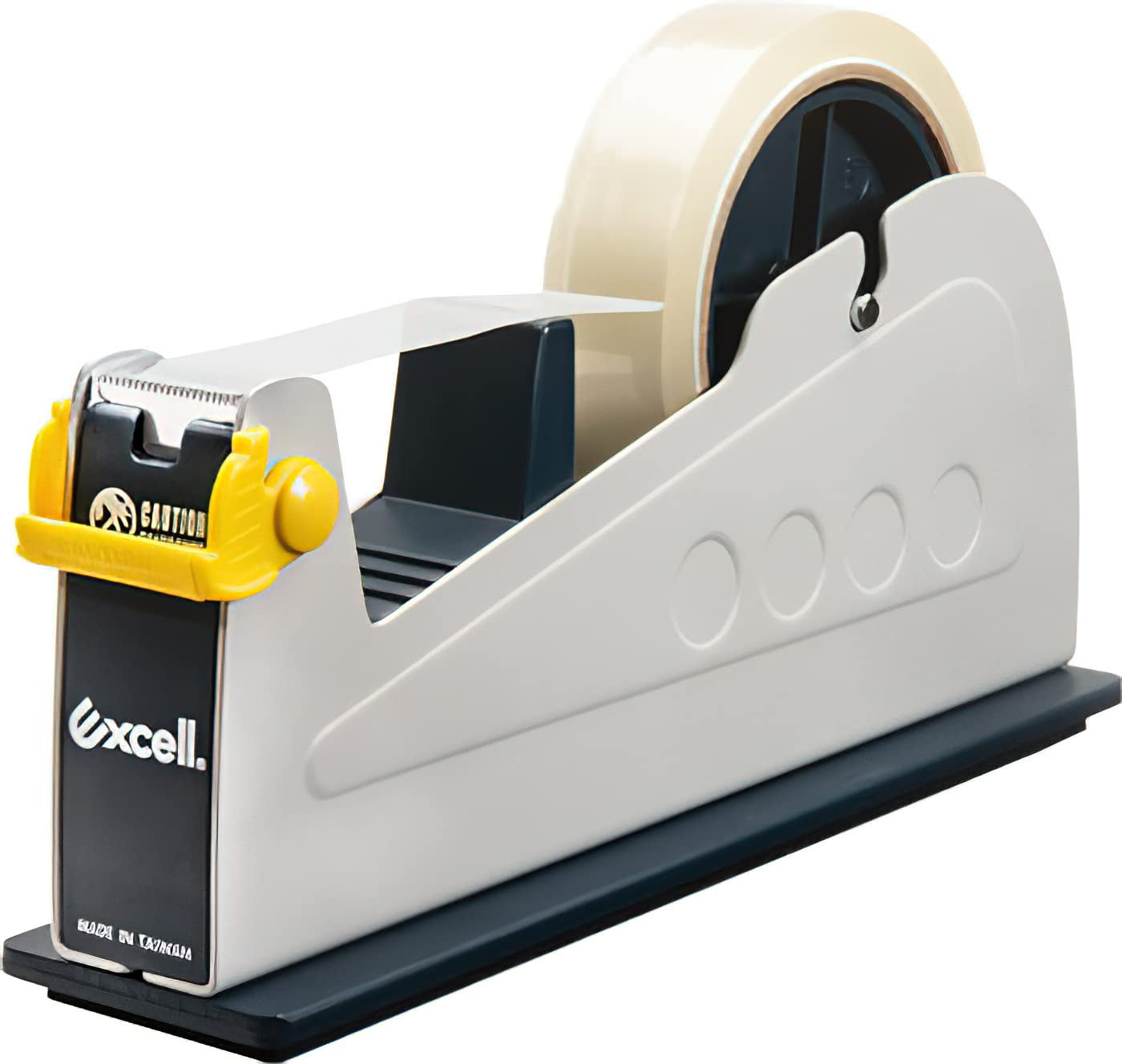 Excell ET-117 Multi-Track Bench Tape Dispenser for 1" Wide Roll of Tape; 3" Core; Safety Blade Cover; Sturdy Weighted Metal Base; Anti-Rust Blade
