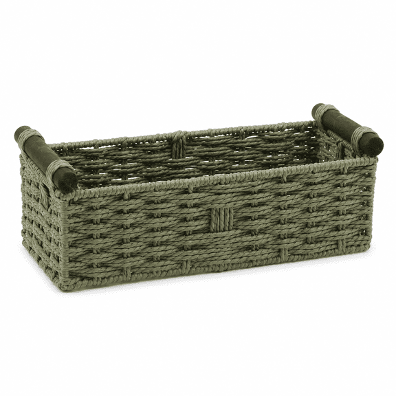 Kabuer Wicker Storage Basket Organizer with Handle, Green, 1 Count